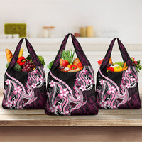 Pink Black Aloha Hawaii Grocery Bag Polynesian Shark Tattoo Plumeria