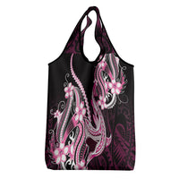 Pink Black Aloha Hawaii Grocery Bag Polynesian Shark Tattoo Plumeria