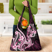 Pink Black Aloha Hawaii Grocery Bag Polynesian Shark Tattoo Plumeria