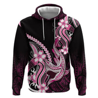 Pink Black Aloha Hawaii Hoodie Polynesian Shark Tattoo Plumeria LT14 Pullover Hoodie Pink - Polynesian Pride