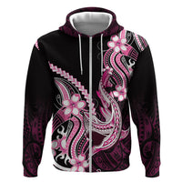 Pink Black Aloha Hawaii Hoodie Polynesian Shark Tattoo Plumeria LT14 Zip Hoodie Pink - Polynesian Pride