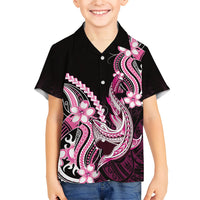 Pink Black Aloha Hawaii Kid Hawaiian Shirt Polynesian Shark Tattoo Plumeria