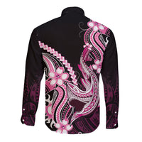 Pink Black Aloha Hawaii Long Sleeve Button Shirt Polynesian Shark Tattoo Plumeria LT14 - Polynesian Pride