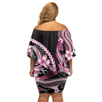 Pink Black Aloha Hawaii Off Shoulder Short Dress Polynesian Shark Tattoo Plumeria LT14 - Polynesian Pride