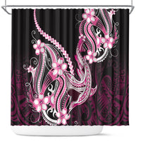 Pink Black Aloha Hawaii Shower Curtain Polynesian Shark Tattoo Plumeria