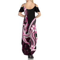 Pink Black Aloha Hawaii Summer Maxi Dress Polynesian Shark Tattoo Plumeria