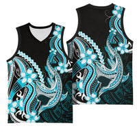 Blue Black Aloha Hawaii Basketball Jersey Polynesian Shark Tattoo Plumeria
