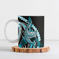 Blue Black Aloha Hawaii Ceramic Mug Polynesian Shark Tattoo Plumeria