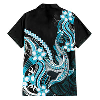 Blue Black Aloha Hawaii Family Matching Short Sleeve Bodycon Dress and Hawaiian Shirt Polynesian Shark Tattoo Plumeria LT14 Dad's Shirt - Long Sleeve Blue - Polynesian Pride