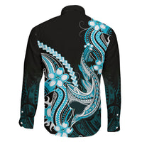 Blue Black Aloha Hawaii Family Matching Short Sleeve Bodycon Dress and Hawaiian Shirt Polynesian Shark Tattoo Plumeria LT14 Son's Shirt Blue - Polynesian Pride