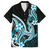 Blue Black Aloha Hawaii Hawaiian Shirt Polynesian Shark Tattoo Plumeria LT14 Blue - Polynesian Pride