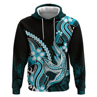 Blue Black Aloha Hawaii Hoodie Polynesian Shark Tattoo Plumeria LT14 Pullover Hoodie Blue - Polynesian Pride