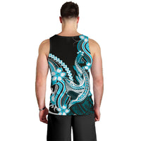 Blue Black Aloha Hawaii Men Tank Top Polynesian Shark Tattoo Plumeria