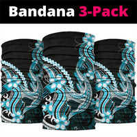 Blue Black Aloha Hawaii Neck Gaiter Polynesian Shark Tattoo Plumeria