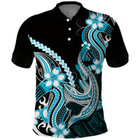 Blue Black Aloha Hawaii Polo Shirt Polynesian Shark Tattoo Plumeria