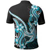 Blue Black Aloha Hawaii Polo Shirt Polynesian Shark Tattoo Plumeria LT14 - Polynesian Pride