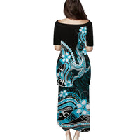 Blue Black Aloha Hawaii Puletasi Polynesian Shark Tattoo Plumeria LT14 - Polynesian Pride