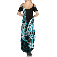 Blue Black Aloha Hawaii Summer Maxi Dress Polynesian Shark Tattoo Plumeria LT14 - Polynesian Pride