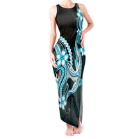 Blue Black Aloha Hawaii Tank Maxi Dress Polynesian Shark Tattoo Plumeria LT14 Women Blue - Polynesian Pride