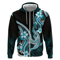 Blue Black Aloha Hawaii Zip Hoodie Polynesian Shark Tattoo Plumeria LT14 Zip Hoodie Blue - Polynesian Pride