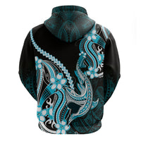 Blue Black Aloha Hawaii Zip Hoodie Polynesian Shark Tattoo Plumeria LT14 - Polynesian Pride