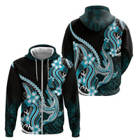 Blue Black Aloha Hawaii Zip Hoodie Polynesian Shark Tattoo Plumeria LT14 - Polynesian Pride