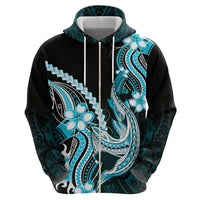 Blue Black Aloha Hawaii Zip Hoodie Polynesian Shark Tattoo Plumeria LT14 - Polynesian Pride