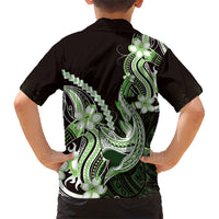 Green Black Aloha Hawaii Family Matching Summer Maxi Dress and Hawaiian Shirt Polynesian Shark Tattoo Plumeria