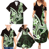 Green Black Aloha Hawaii Family Matching Summer Maxi Dress and Hawaiian Shirt Polynesian Shark Tattoo Plumeria LT14 - Polynesian Pride