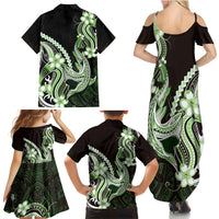 Green Black Aloha Hawaii Family Matching Summer Maxi Dress and Hawaiian Shirt Polynesian Shark Tattoo Plumeria LT14 Mom's Dress Green - Polynesian Pride