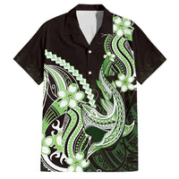Green Black Aloha Hawaii Family Matching Summer Maxi Dress and Hawaiian Shirt Polynesian Shark Tattoo Plumeria LT14 Dad's Shirt - Short Sleeve Green - Polynesian Pride