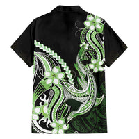 Green Black Aloha Hawaii Family Matching Summer Maxi Dress and Hawaiian Shirt Polynesian Shark Tattoo Plumeria LT14 Dad's Shirt - Long Sleeve Green - Polynesian Pride