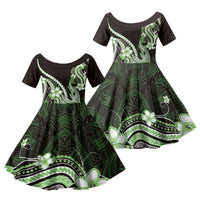 Green Black Aloha Hawaii Family Matching Summer Maxi Dress and Hawaiian Shirt Polynesian Shark Tattoo Plumeria LT14 Daughter's Dress Green - Polynesian Pride