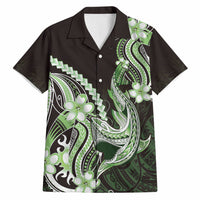 Green Black Aloha Hawaii Hawaiian Shirt Polynesian Shark Tattoo Plumeria LT14 Green - Polynesian Pride