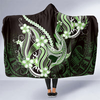 Green Black Aloha Hawaii Hooded Blanket Polynesian Shark Tattoo Plumeria