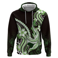 Green Black Aloha Hawaii Hoodie Polynesian Shark Tattoo Plumeria LT14 Pullover Hoodie Green - Polynesian Pride