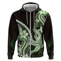 Green Black Aloha Hawaii Hoodie Polynesian Shark Tattoo Plumeria LT14 Zip Hoodie Green - Polynesian Pride