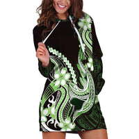 Green Black Aloha Hawaii Hoodie Dress Polynesian Shark Tattoo Plumeria