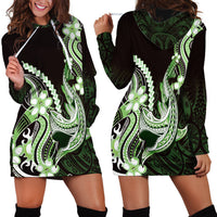 Green Black Aloha Hawaii Hoodie Dress Polynesian Shark Tattoo Plumeria