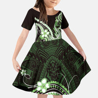 Green Black Aloha Hawaii Kid Short Sleeve Dress Polynesian Shark Tattoo Plumeria LT14 KID Green - Polynesian Pride