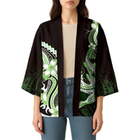 Green Black Aloha Hawaii Kimono Polynesian Shark Tattoo Plumeria