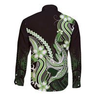 Green Black Aloha Hawaii Long Sleeve Button Shirt Polynesian Shark Tattoo Plumeria LT14 - Polynesian Pride