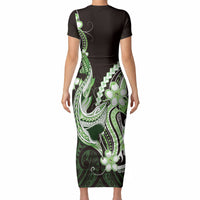 Green Black Aloha Hawaii Short Sleeve Bodycon Dress Polynesian Shark Tattoo Plumeria LT14 - Polynesian Pride