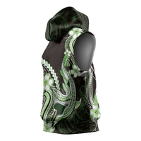 Green Black Aloha Hawaii Sleeveless Hoodie Polynesian Shark Tattoo Plumeria