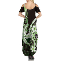 Green Black Aloha Hawaii Summer Maxi Dress Polynesian Shark Tattoo Plumeria