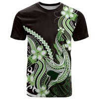 Green Black Aloha Hawaii T Shirt Polynesian Shark Tattoo Plumeria