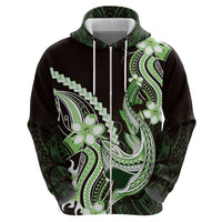 Green Black Aloha Hawaii Zip Hoodie Polynesian Shark Tattoo Plumeria