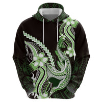 Green Black Aloha Hawaii Zip Hoodie Polynesian Shark Tattoo Plumeria