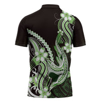 Green Black Aloha Hawaii Zipper Polo Shirt Polynesian Shark Tattoo Plumeria LT14 - Polynesian Pride