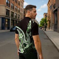 Green Black Aloha Hawaii Zipper Polo Shirt Polynesian Shark Tattoo Plumeria LT14 - Polynesian Pride